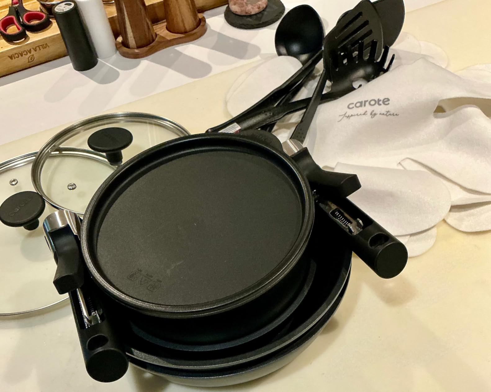 CAROTE 19pcs Ceramic Cookware Set Detachable Handle,Pots and Pans Non Stick customer photo 2