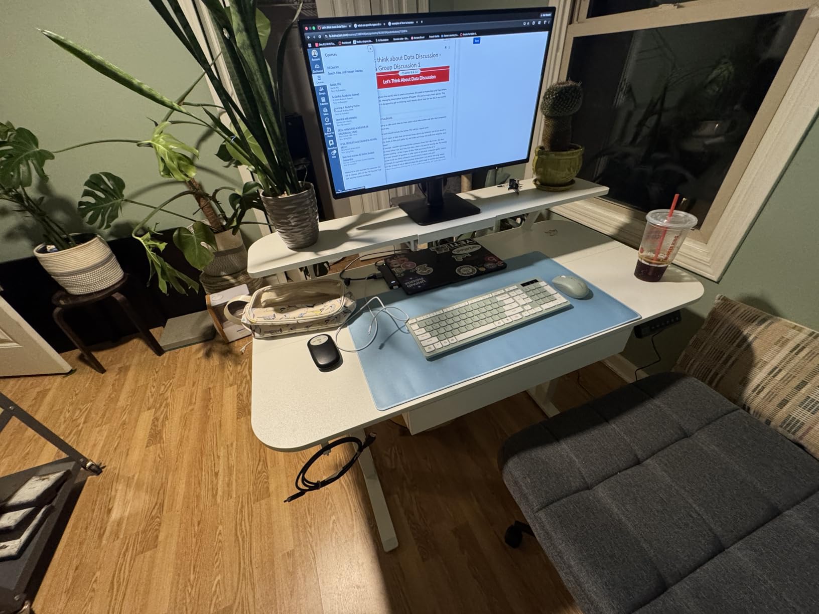 COMHOMA Electric Standing Desk with Drawers, 48 x 24'' Sit Stand up Desk with Monitor Stand, Laptop Stand, Height Adjustable Ergonomic Home Office Computer Desk with Memory Preset Controller customer photo 1