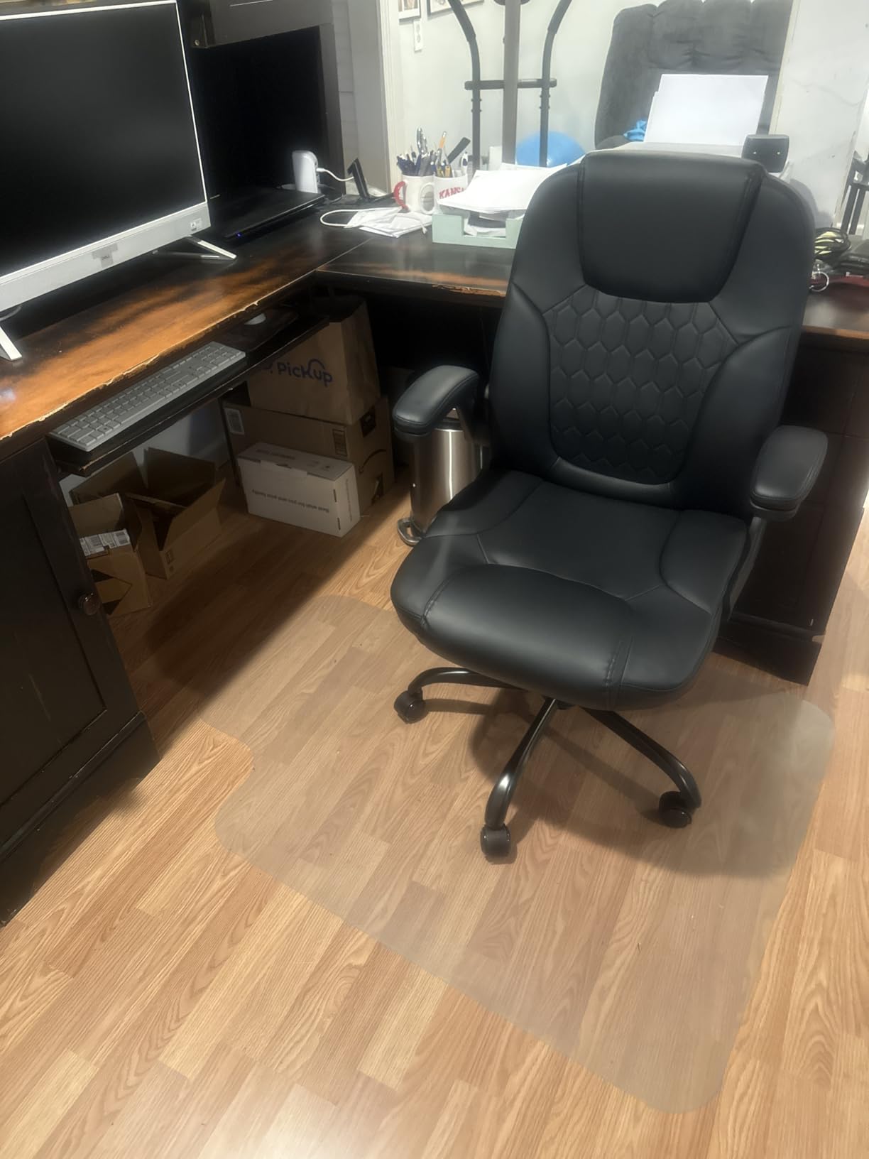 Leather Office Chair Swivel Lumbar Support for Short People Brown customer photo 1