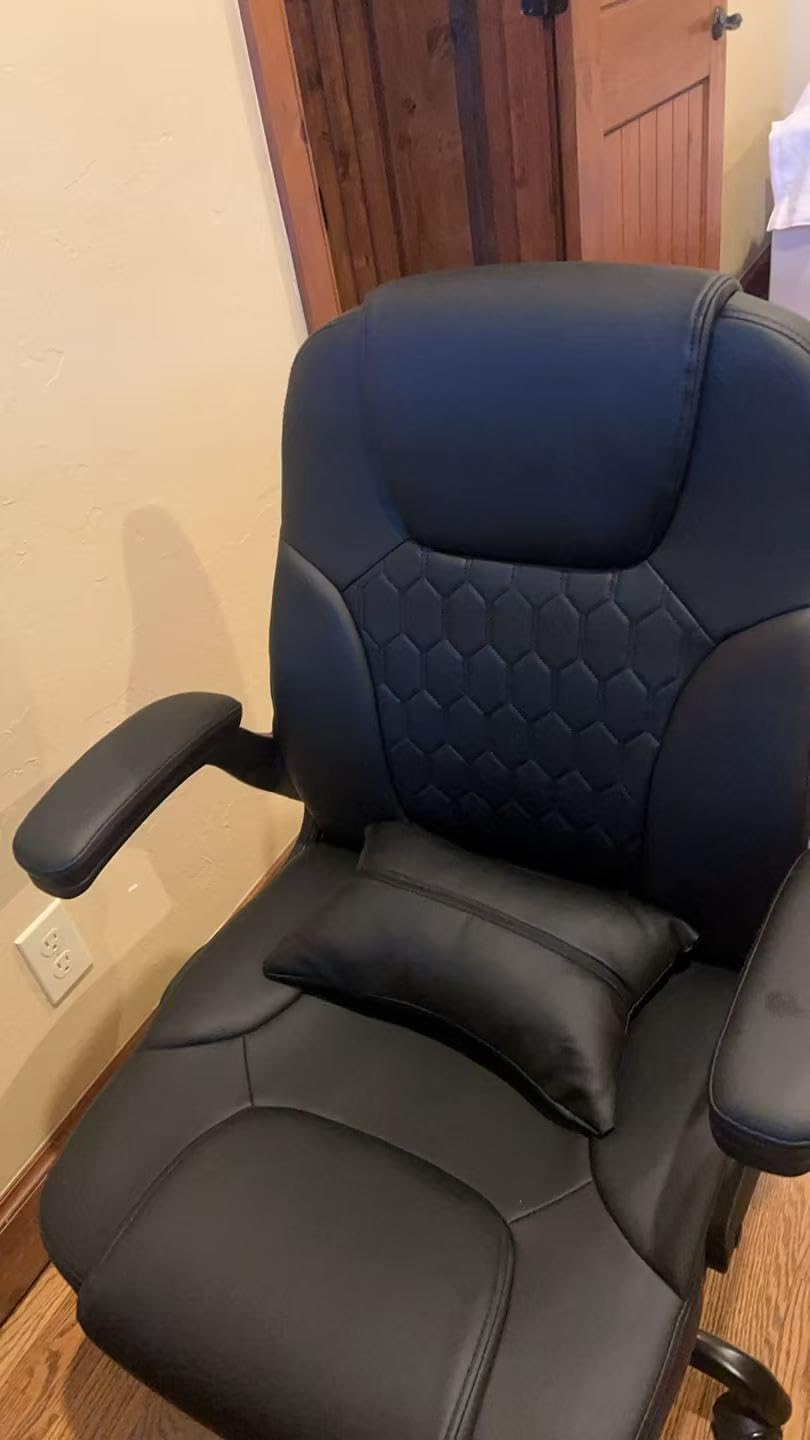Leather Office Chair Swivel Lumbar Support for Short People Brown customer photo 2