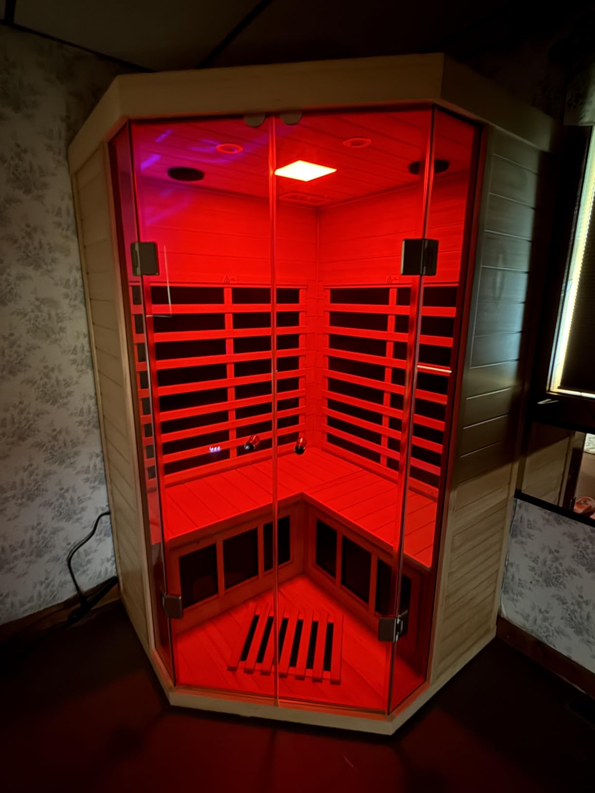 2-3 Person Corner Far Infrared Sauna for Home, 1760W Ultra-Low EMF(0-1mG) Indoor Red Cedar Wood Sauna Room with 8 Heating Panels, Dual Control Panel, Bluetooth Speaker & Chromotherapy Lights customer photo 2
