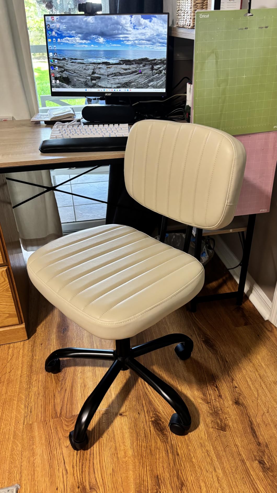 DUMOS Armless Office Desk Chair, Small Vanity Chair with Lumbar Support customer photo 1