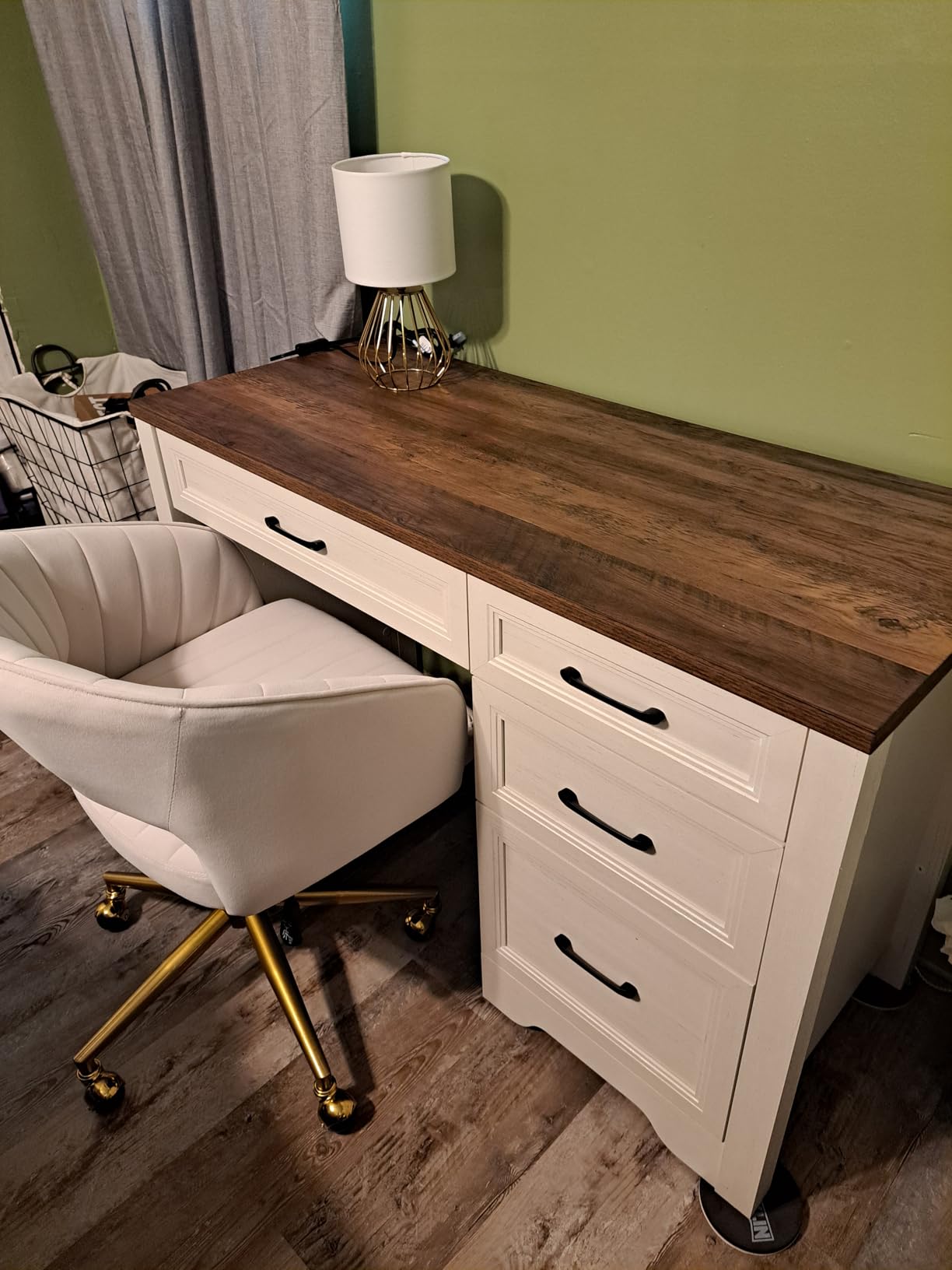 Vabches Farmhouse Executive Desk with 7 Drawers and Storage Cabinet, Rustic Large Home Writing Desk with Hutch, Workstation for Bedroom, White customer photo 2
