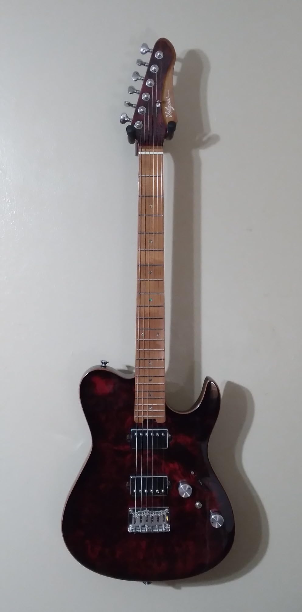 Electric Guitar Burl Wood Look Printed Top Modern Double Cut 6 String HH Pickups Tremolo Maple Neck Gloss Finish (VS) customer photo 1