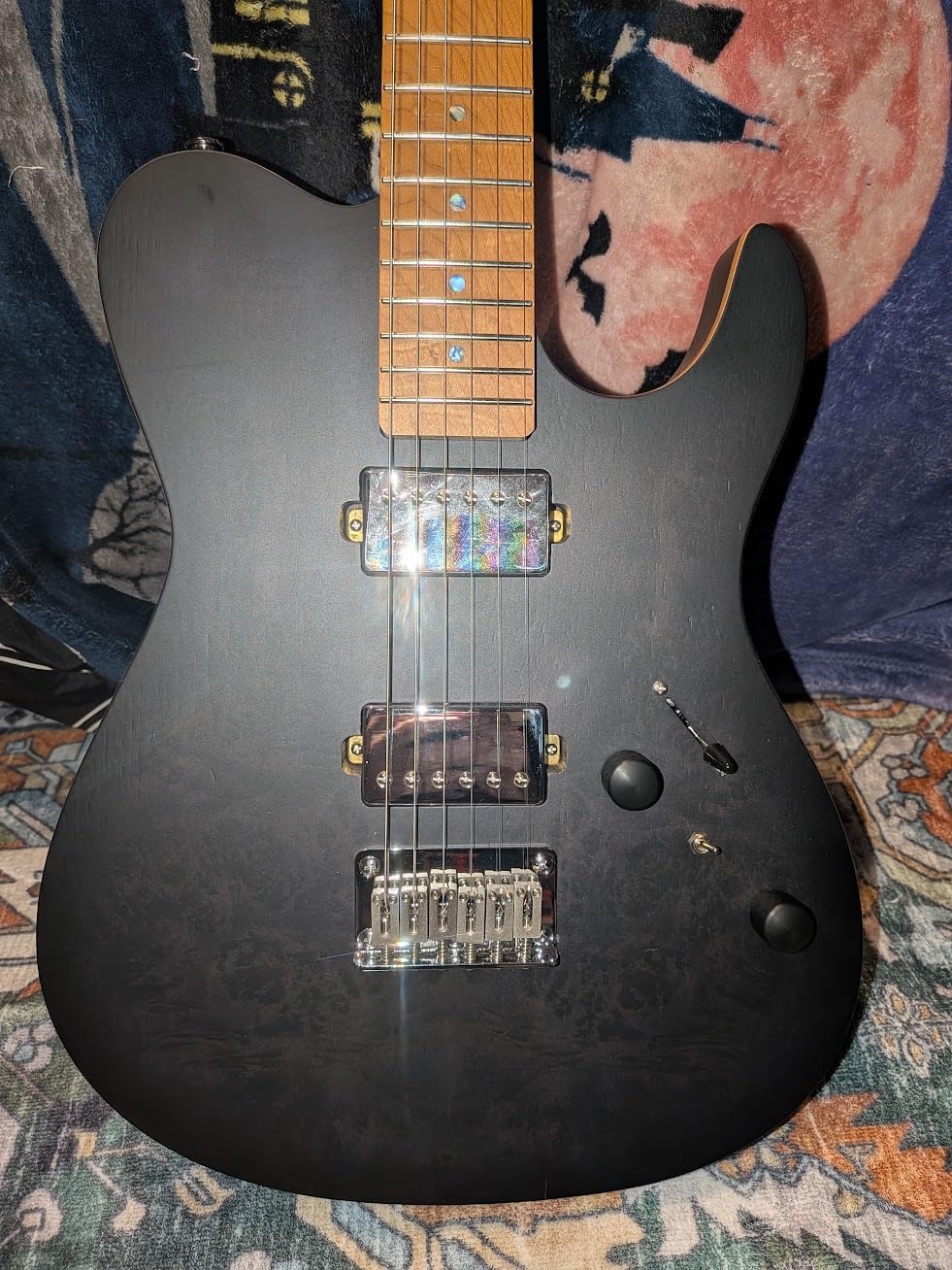 Electric Guitar Burl Wood Look Printed Top Modern Double Cut 6 String HH Pickups Tremolo Maple Neck Gloss Finish (VS) customer photo 2