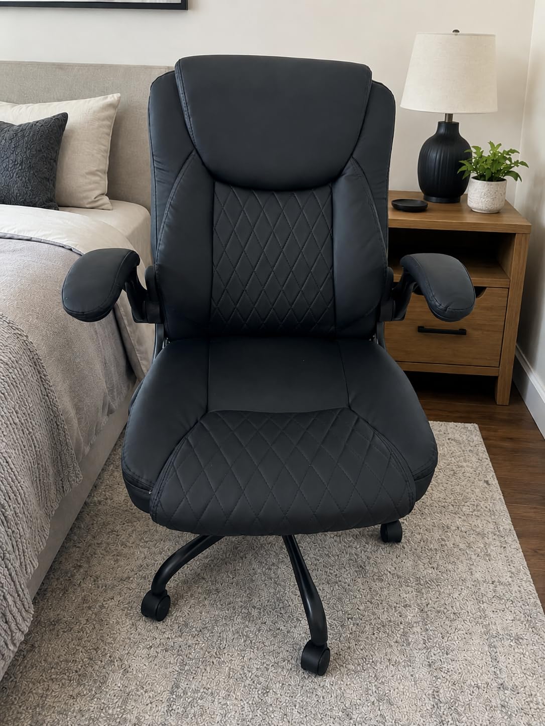 GTPLAYER PU Leather Office Chair, Home Desk Chair with Flip-up Arms, Modern customer photo 2