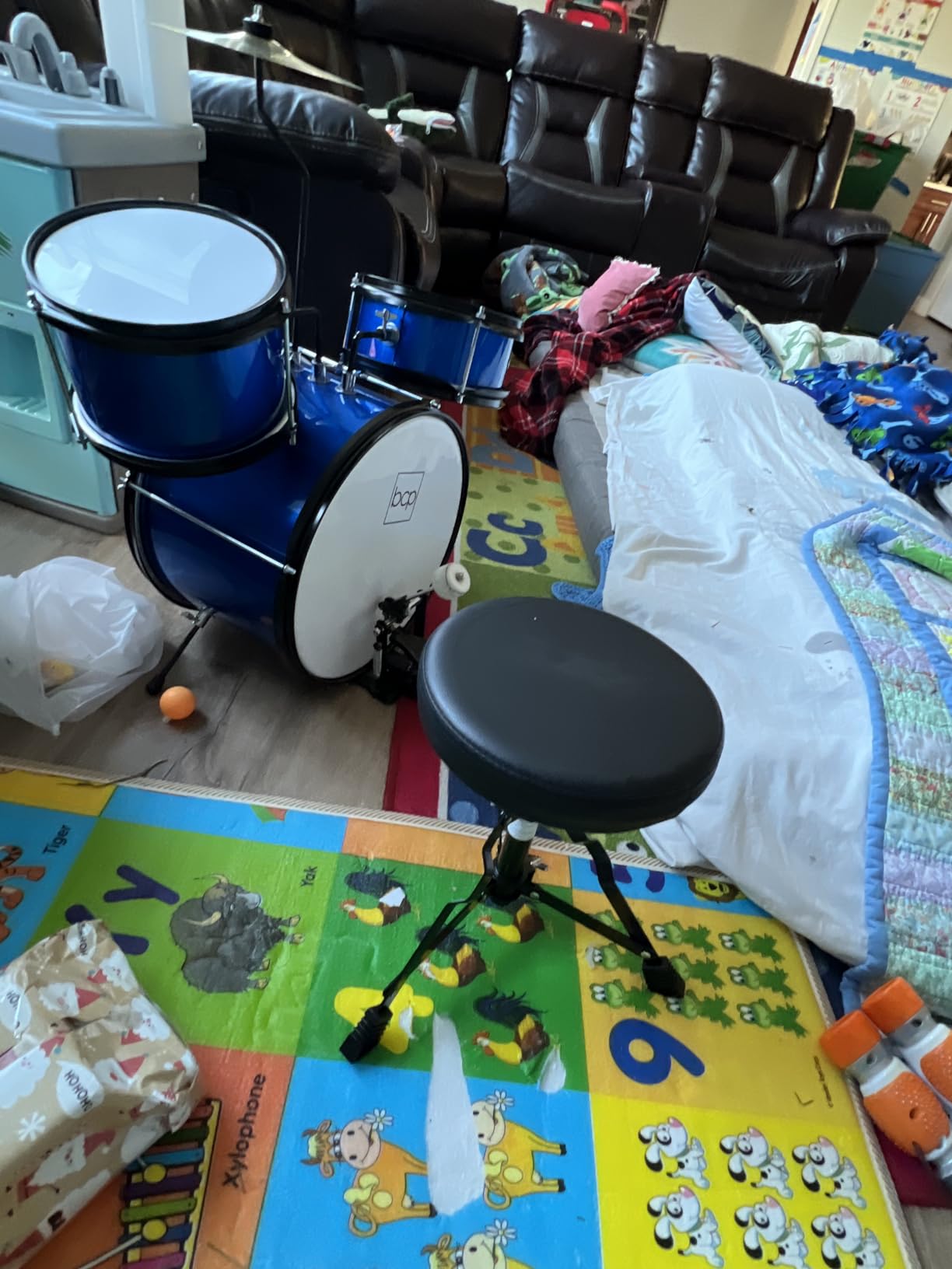 Best Choice Products 3-Piece Beginner Drum Set for Kids Juniors, w/Throne Stool, Cymbal, Drum Sticks, Bass Drum Pedal, 2 Toms - Blue/Black customer photo 2
