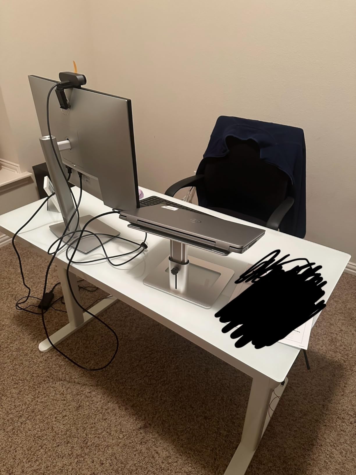 YDN Glass Standing Desk with Drawers, 32 Inch, White customer photo 2