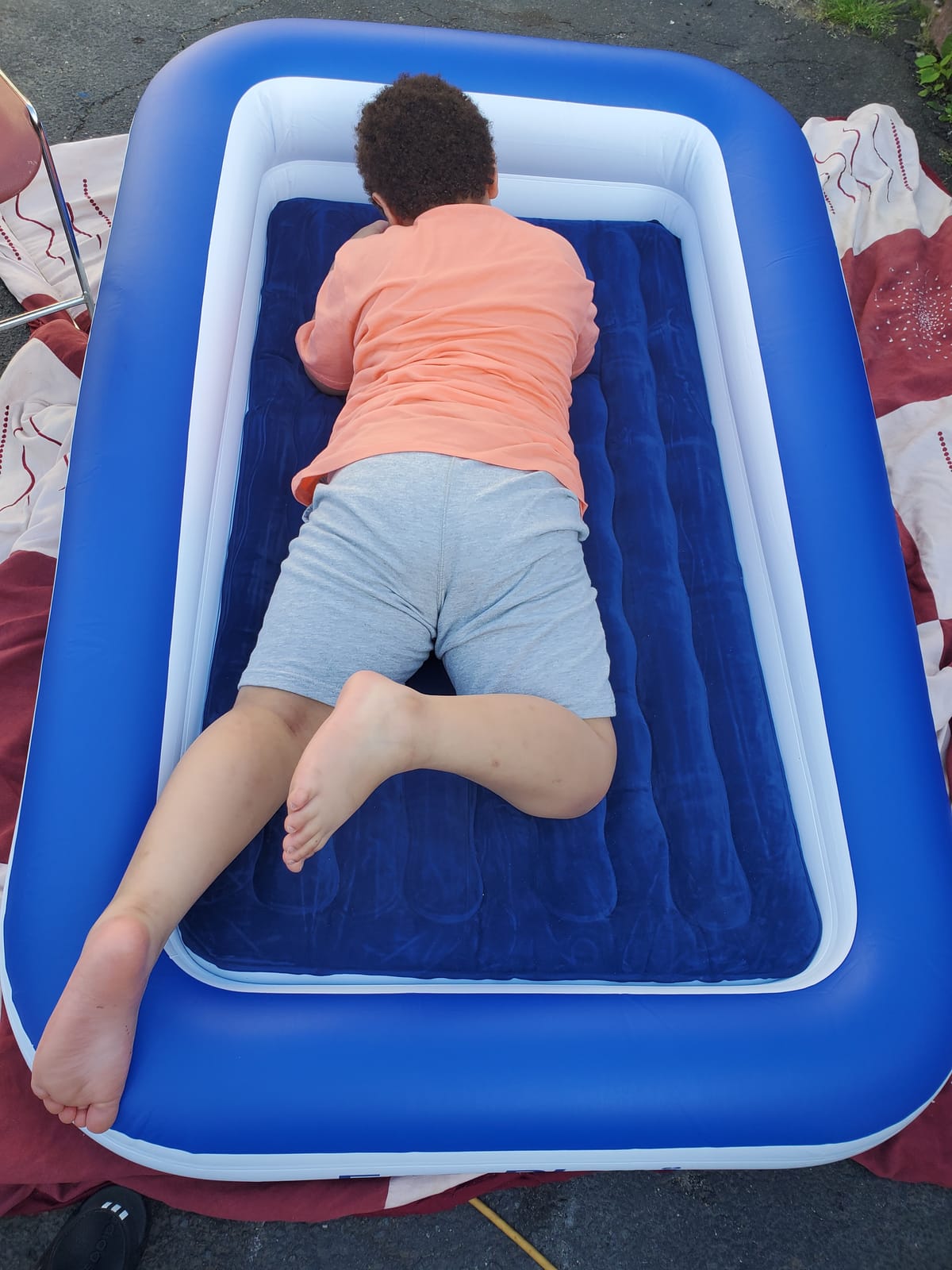 EnerPlex Kids Inflatable Travel Bed with High Speed Pump, Portable Blow up Toddler Air Mattress with Sides – Built-in Safety Bumper - Blue customer photo 1