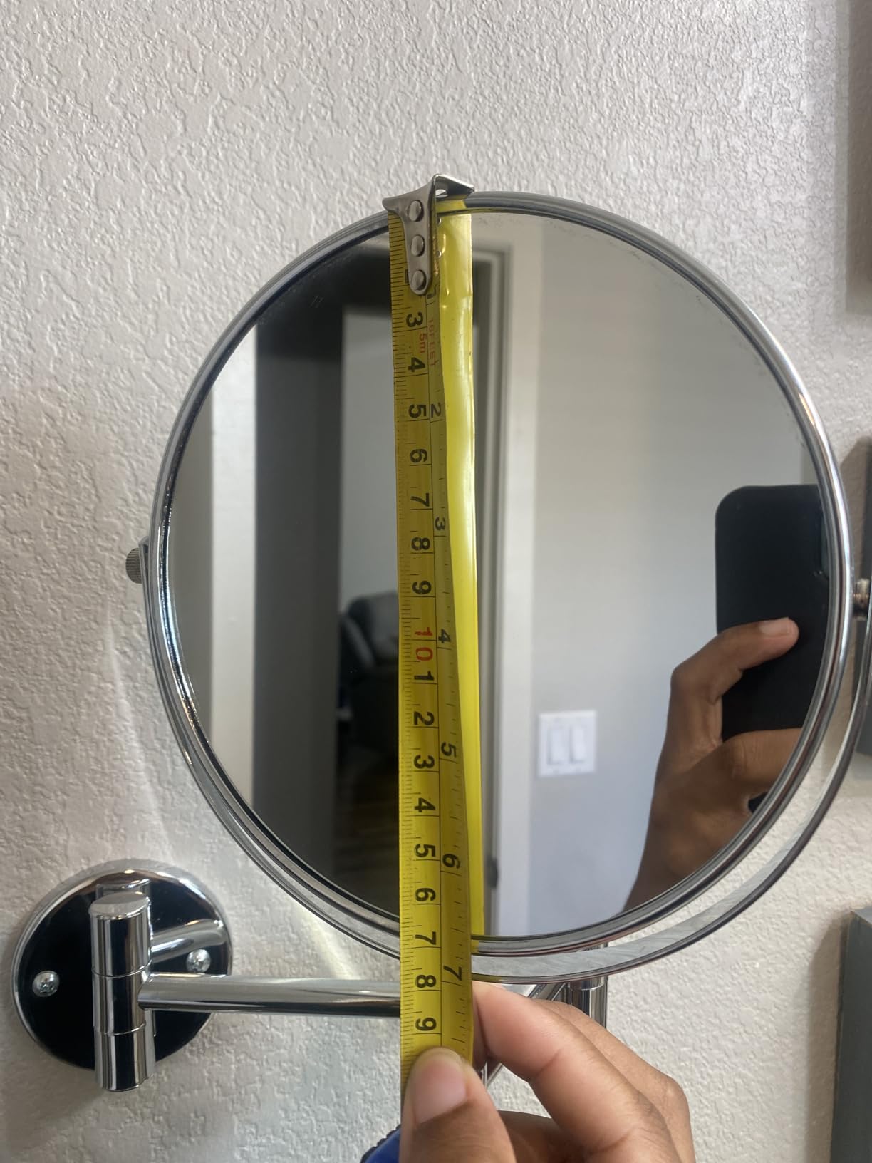 Amazon Basics Wall Mount Round Vanity Mirror with 360° Rotation, Double Sided, 1X/5X Magnification, Adjustable, 12.8
