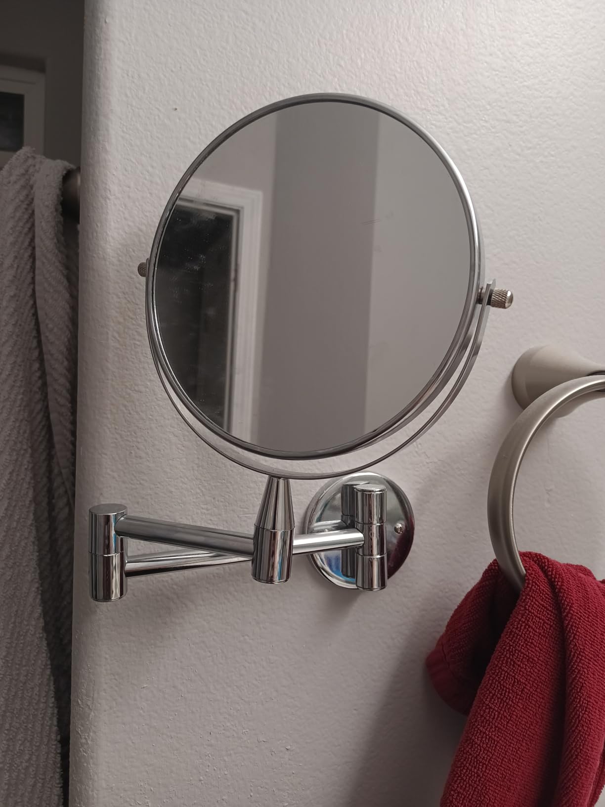 Amazon Basics Wall Mount Round Vanity Mirror with 360° Rotation, Double Sided, 1X/5X Magnification, Adjustable, 12.8