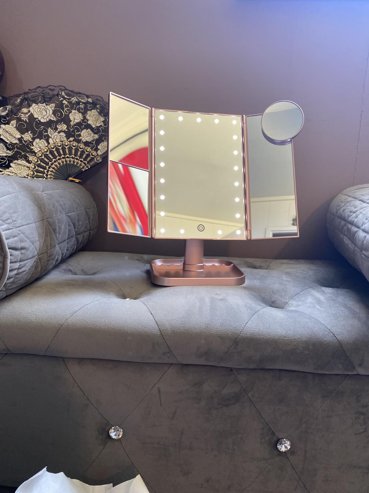 HUONUL 2X/3X/10X Magnifying Vanity Mirror with Light, Trifold Makeup Mirror customer photo 2