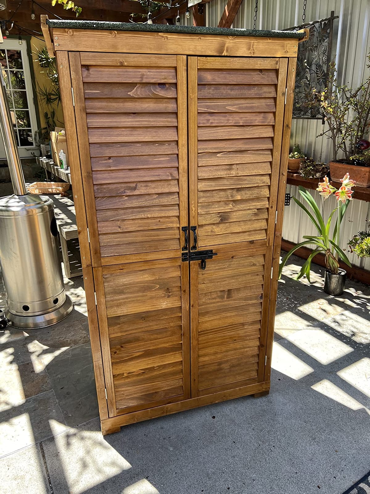 MCombo Outdoor Storage Cabinet, Wood Shed with Shelves 0870 (Natural) customer photo 1