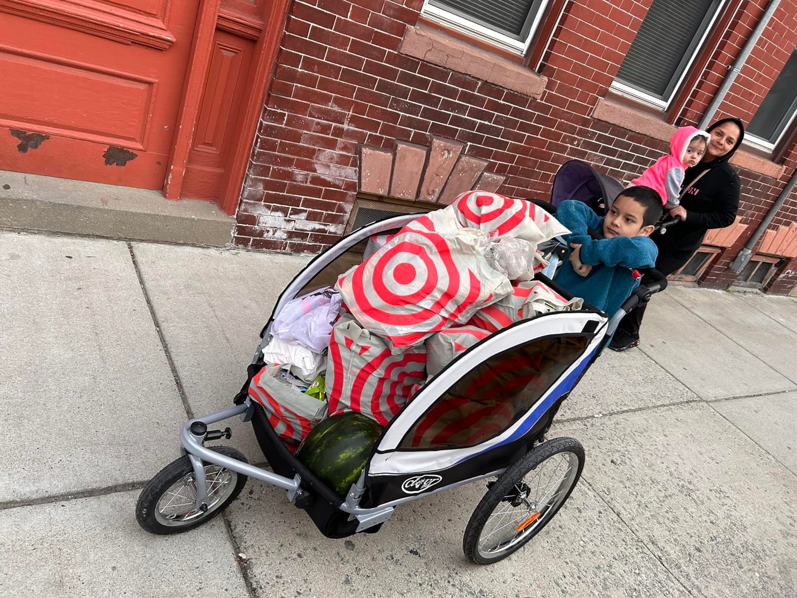 ClevrPlus Deluxe 3-in-1 Double 2 Seat Bicycle Bike Trailer Jogger Stroller for Kids Children | Foldable Collapsible w/Pivot Front Wheel customer photo 1