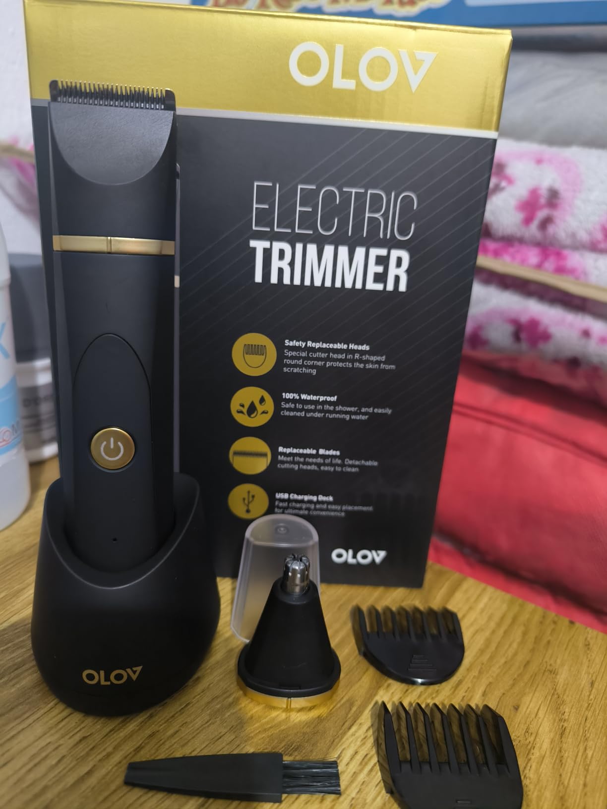 OLOV Electric Body Hair Trimmer - Groin Trimmer for Men - Bikini Trimmer Women - Wet/Dry Shaver Groomer, Replaceable Ceramic Blade Heads, USB Recharge Dock, Waterproof Hygiene Razor,Black customer photo 1