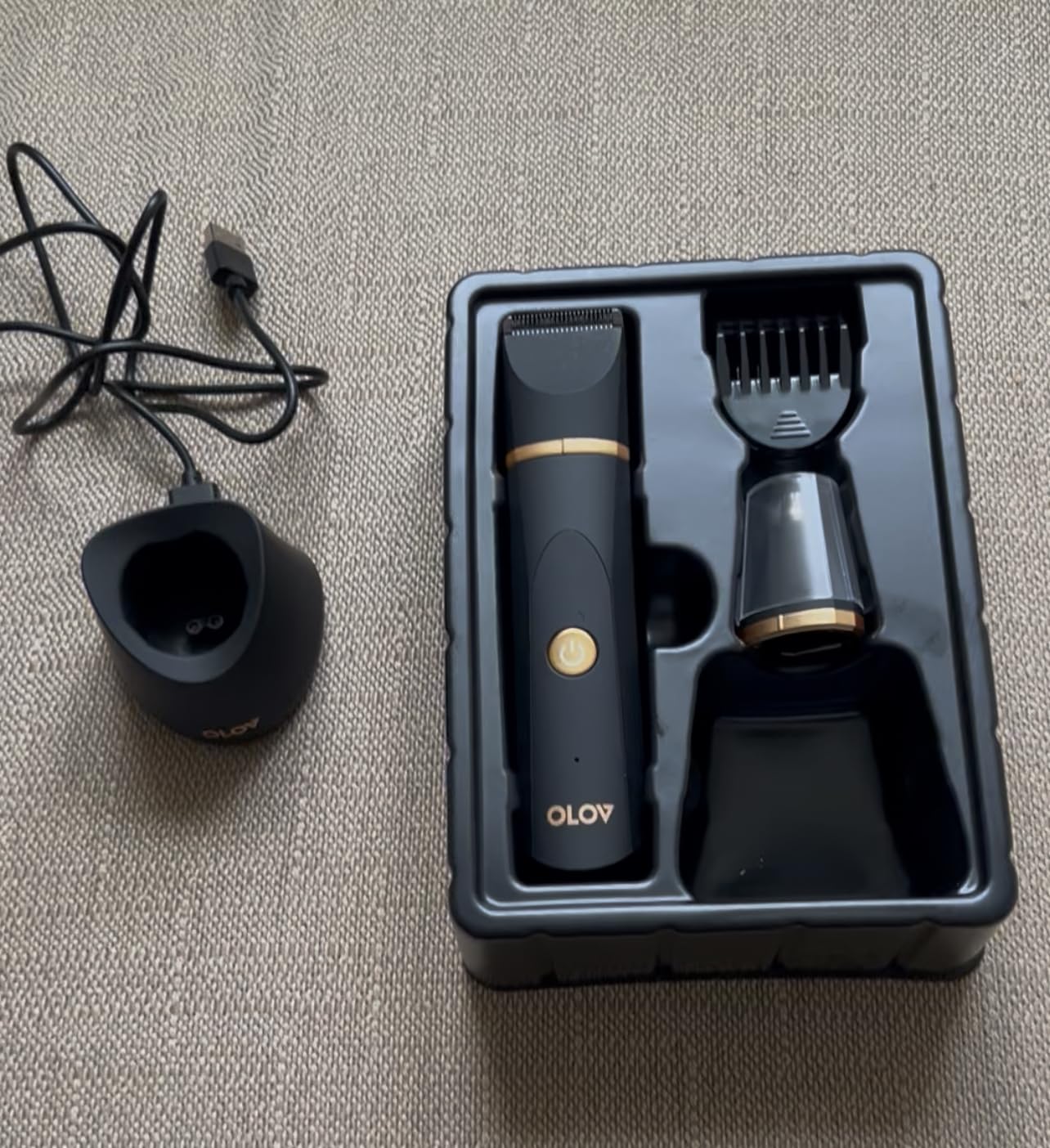 OLOV Electric Body Hair Trimmer - Groin Trimmer for Men - Bikini Trimmer Women - Wet/Dry Shaver Groomer, Replaceable Ceramic Blade Heads, USB Recharge Dock, Waterproof Hygiene Razor,Black customer photo 2
