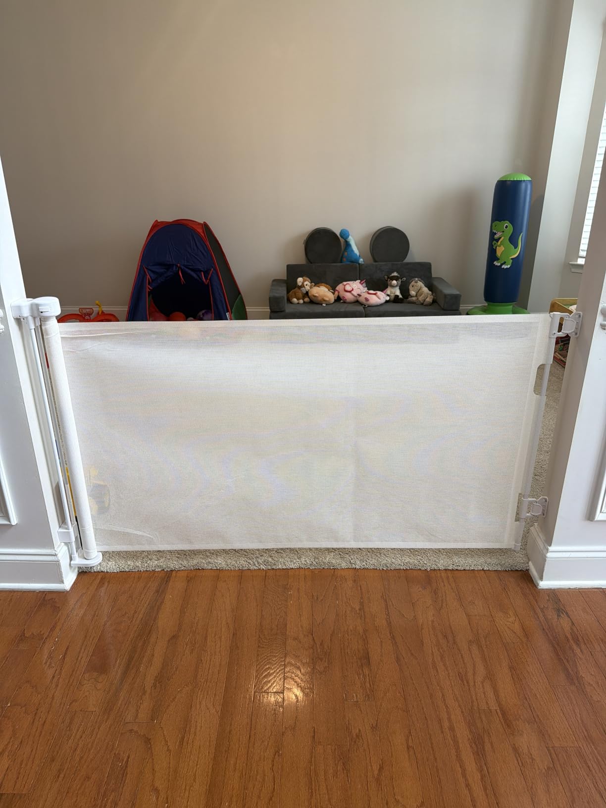 KISKIZ 110 Inch Extra Wide Retractable Baby Gate for Large Openings, White customer photo 1