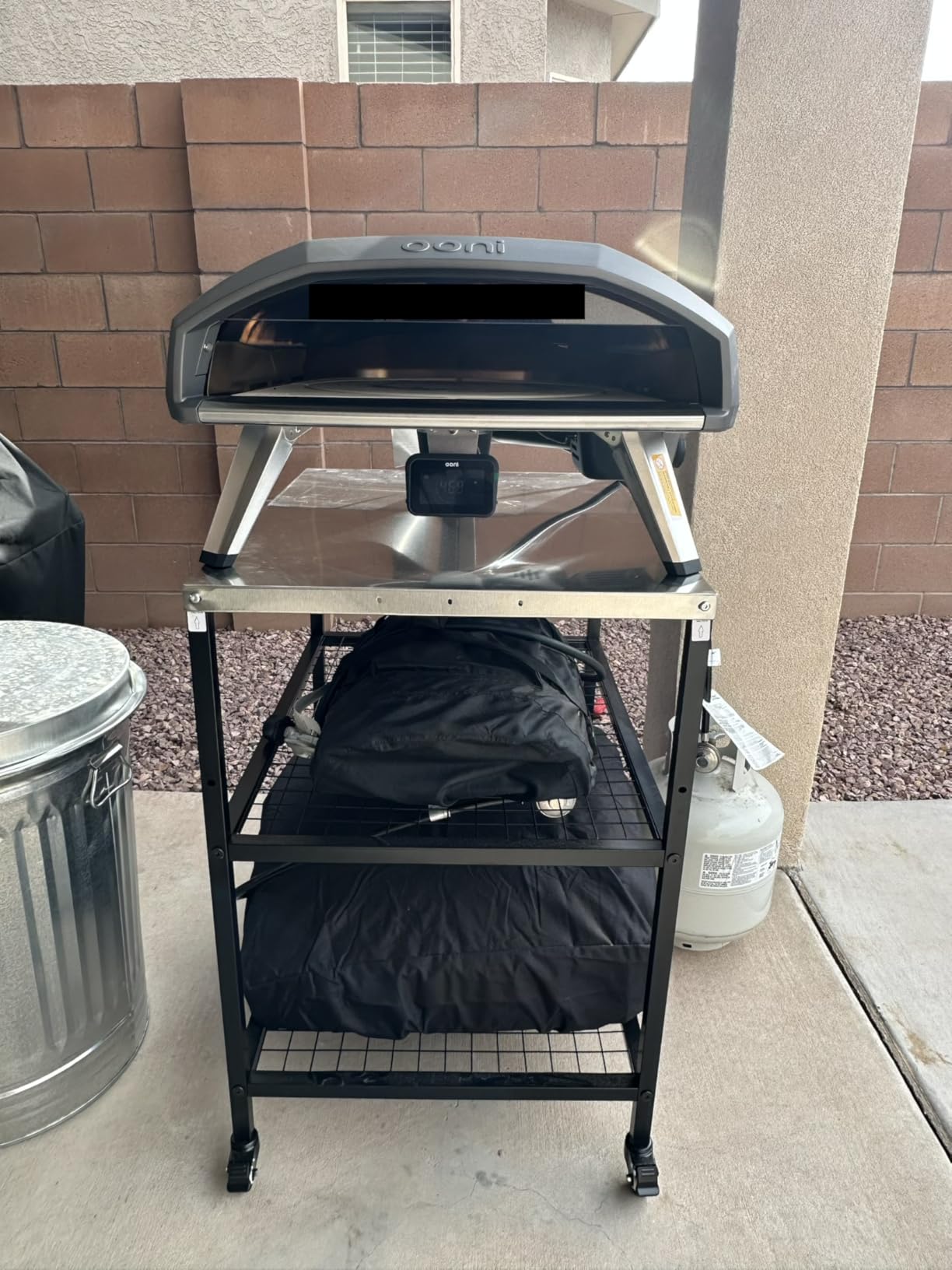 Stainless Steel Outdoor Grill Cart Pizza Oven Stand Trolley Table with Wheels Three-Shelf Movable Food Prep and Work Table Heavy Duty Grill Carts Outdoor Cart 31.5
