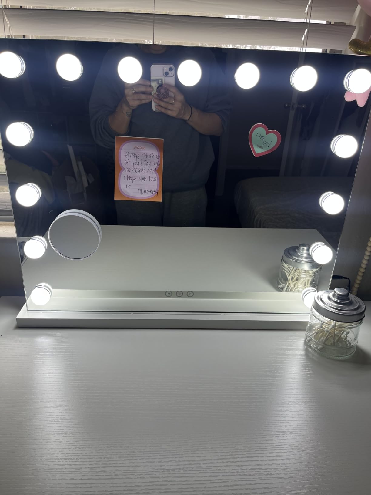 Gvnkvn Vanity Mirror with Lights, 32 x 24 Tabletop Hollyhood Makeup Mirror, Hollywood Lighted Mirror with 18 Dimmable LED Bulbs,3 Colors Modes,Touch Control,Metal Frame, customer photo 1