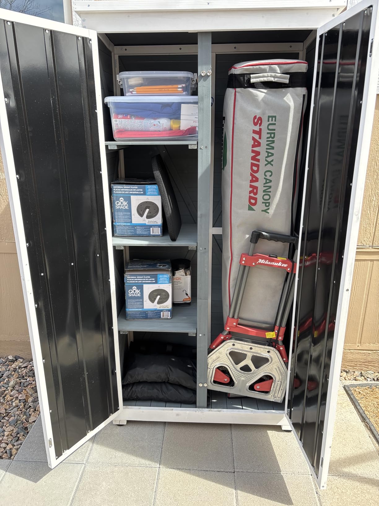 GDLF Outdoor Storage Cabinet, Wood & Metal Garden Shed, Tall Tool Organizer customer photo 1