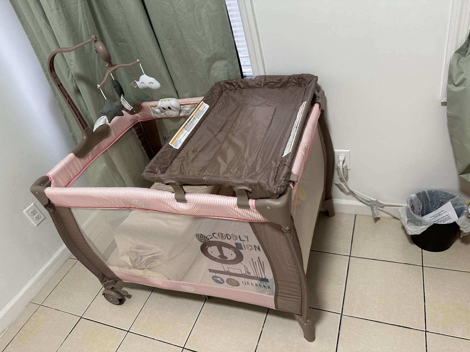 Costzon 3 in 1 Pink Pack and Play with Bassinet, Portable Baby Playard with Changing Table, Music Box, Hangings, Wheels/Brake, Basket, Foldable Infant Pink Bassinet Crib for Baby Girl Toddlers customer photo 1