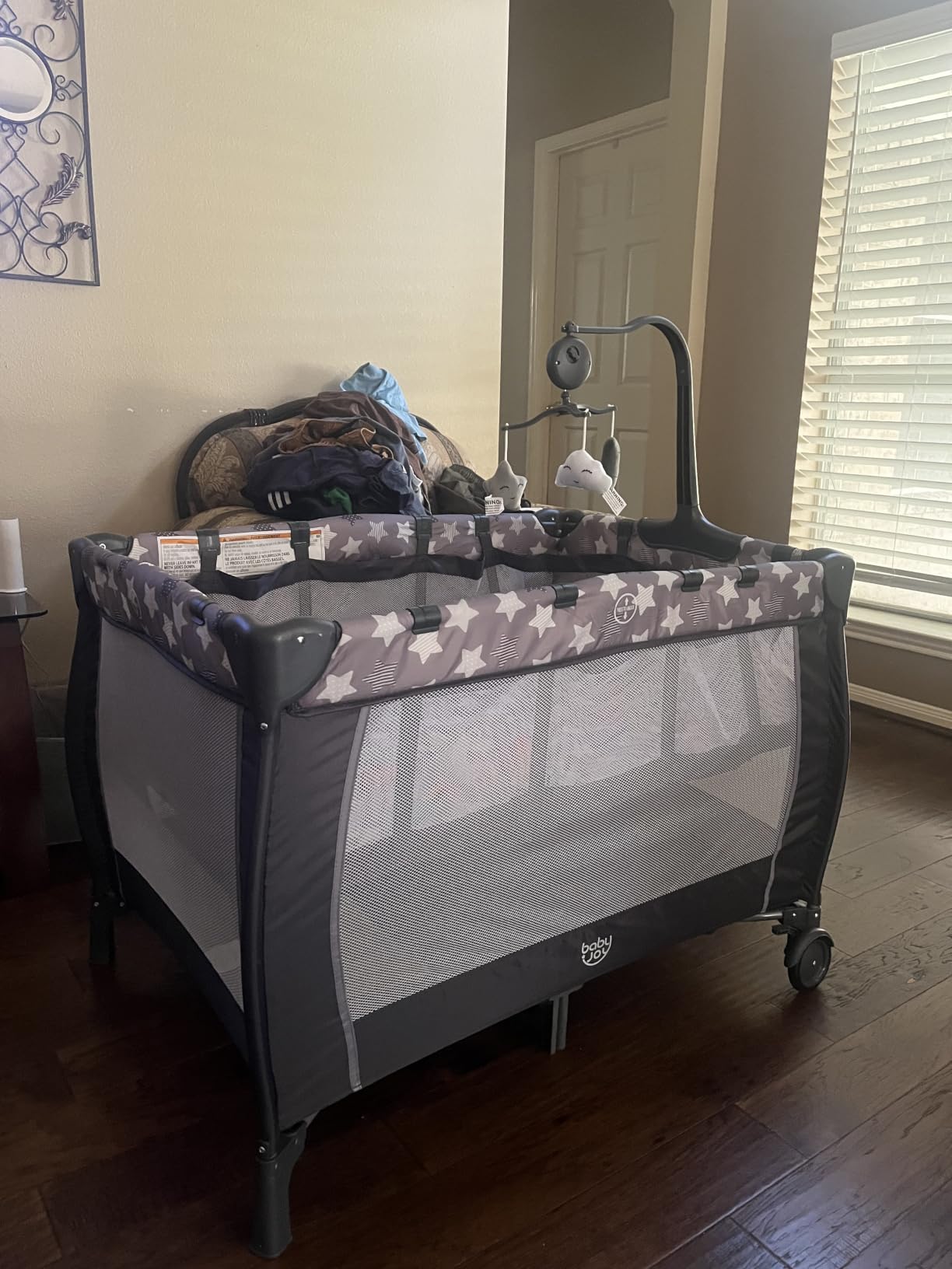 Costzon 3 in 1 Pink Pack and Play with Bassinet, Portable Baby Playard with Changing Table, Music Box, Hangings, Wheels/Brake, Basket, Foldable Infant Pink Bassinet Crib for Baby Girl Toddlers customer photo 2