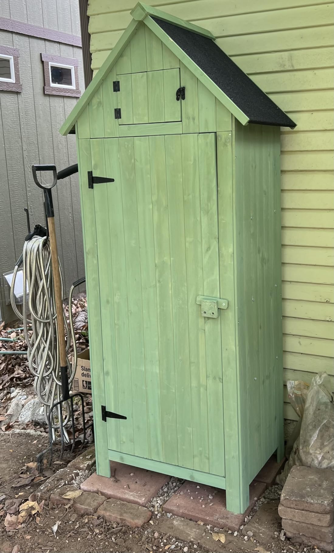 VINGLI Outdoor Wooden Storage Shed, Garden Shed Outside Tool Cabinet with Safety Latch, Patio Storage Organizer (Dark Grey) customer photo 1