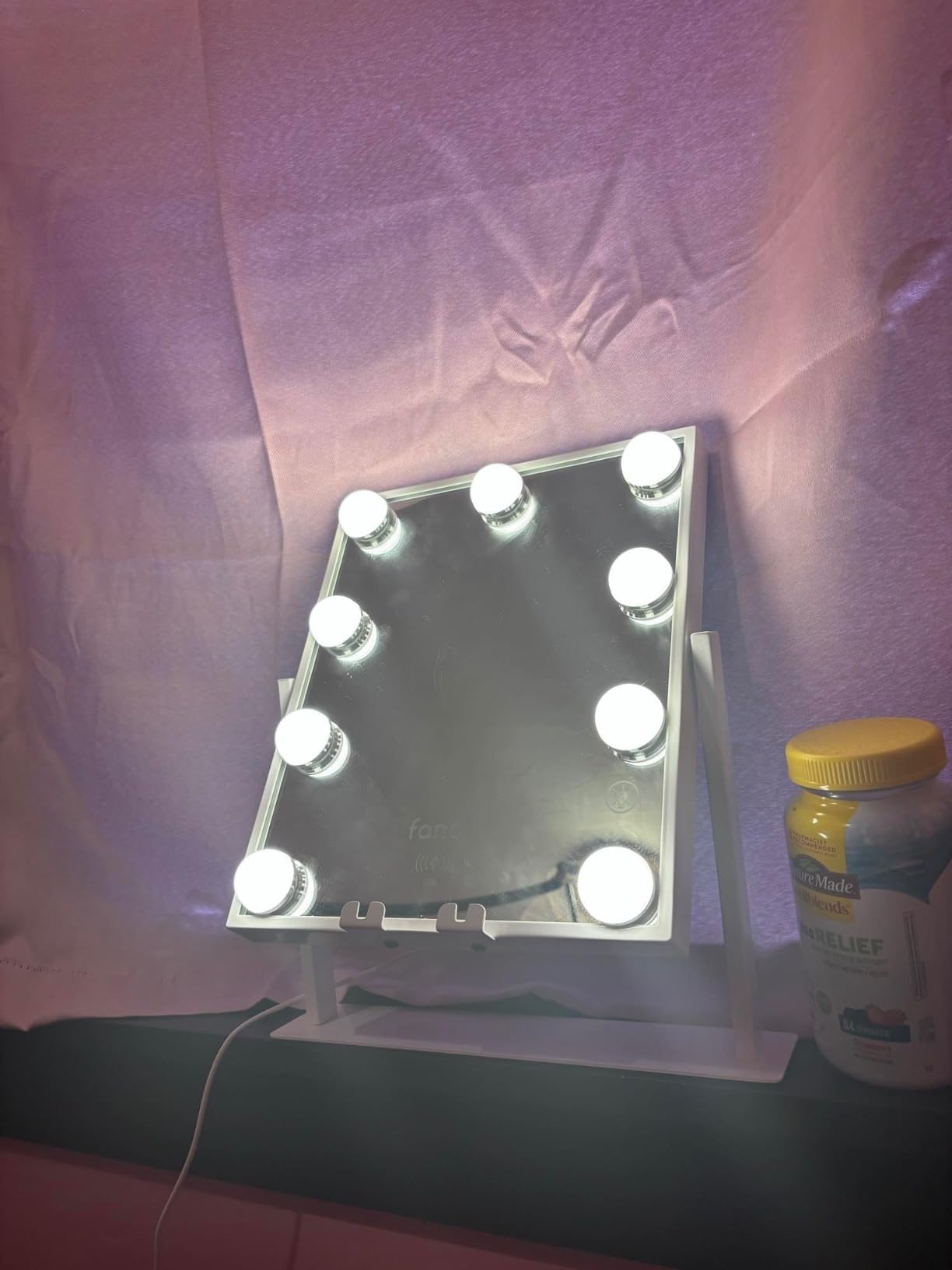Fancii Vanity Mirror with Lights, BT Speaker, Wireless Charging - Detachable 10X Magnifying Mirror, 9 Hollywood Bulbs, LED Lighted Makeup Mirror with Phone Stand, 3 Color Modes, Adjustable Tilt customer photo 1