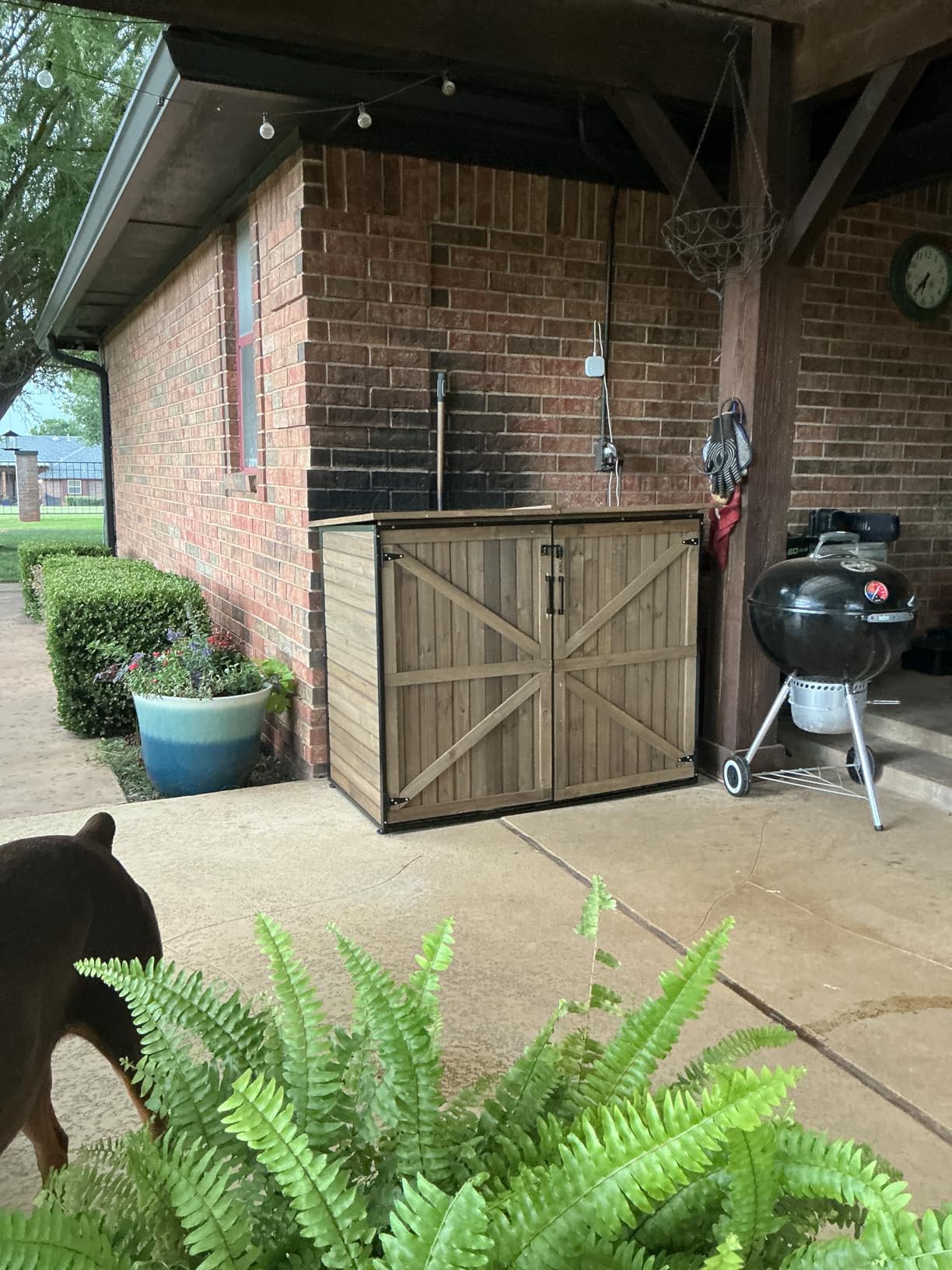 GUTINNEEN Outdoor Storage Cabinet, Upgraded with Durable Front Metal Frame Garden Shed Tool Storage Cabinet with Wooden Floor Adjustable Shelfs 2.5 x 1.4FT (Brown) customer photo 1
