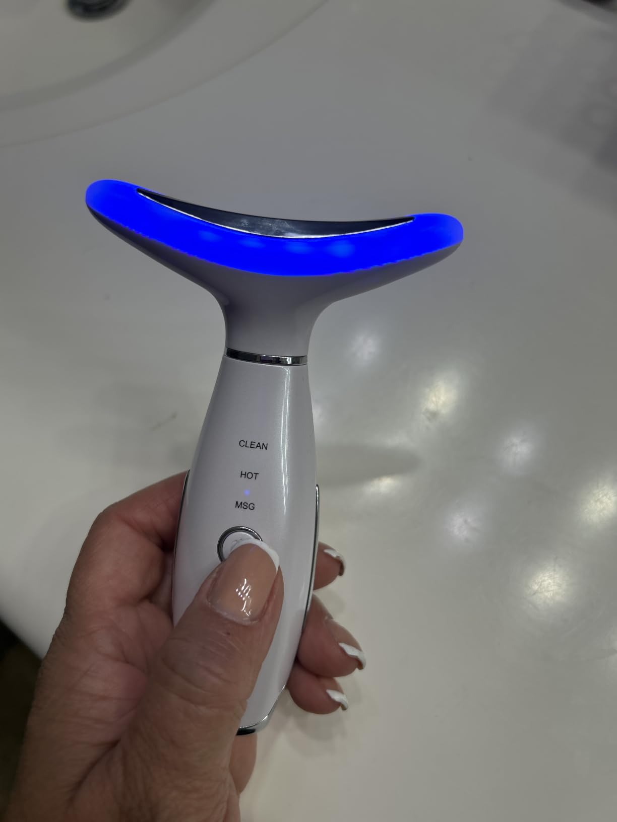 Dopsikn 7 Color Galvanic Machines - Red Light Therapy for Face and Neck, Face Massager Tool for Wrinkles, Double Chin, Vibrating Facial Massager with Thermals, Pink customer photo 2