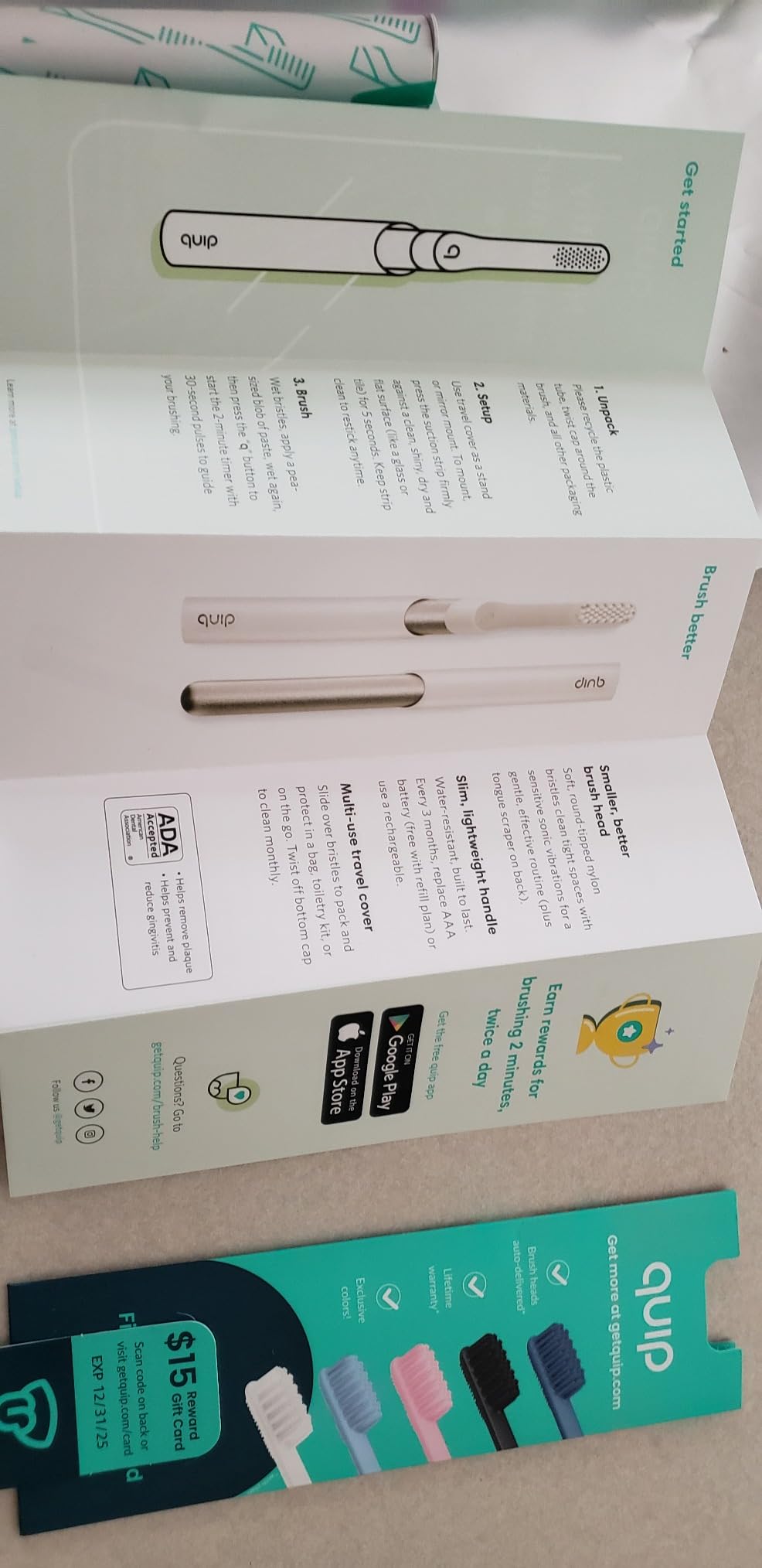 Quip Sonic Electric Toothbrush for Adults, Extra Brush Head, Marine Blue customer photo 2