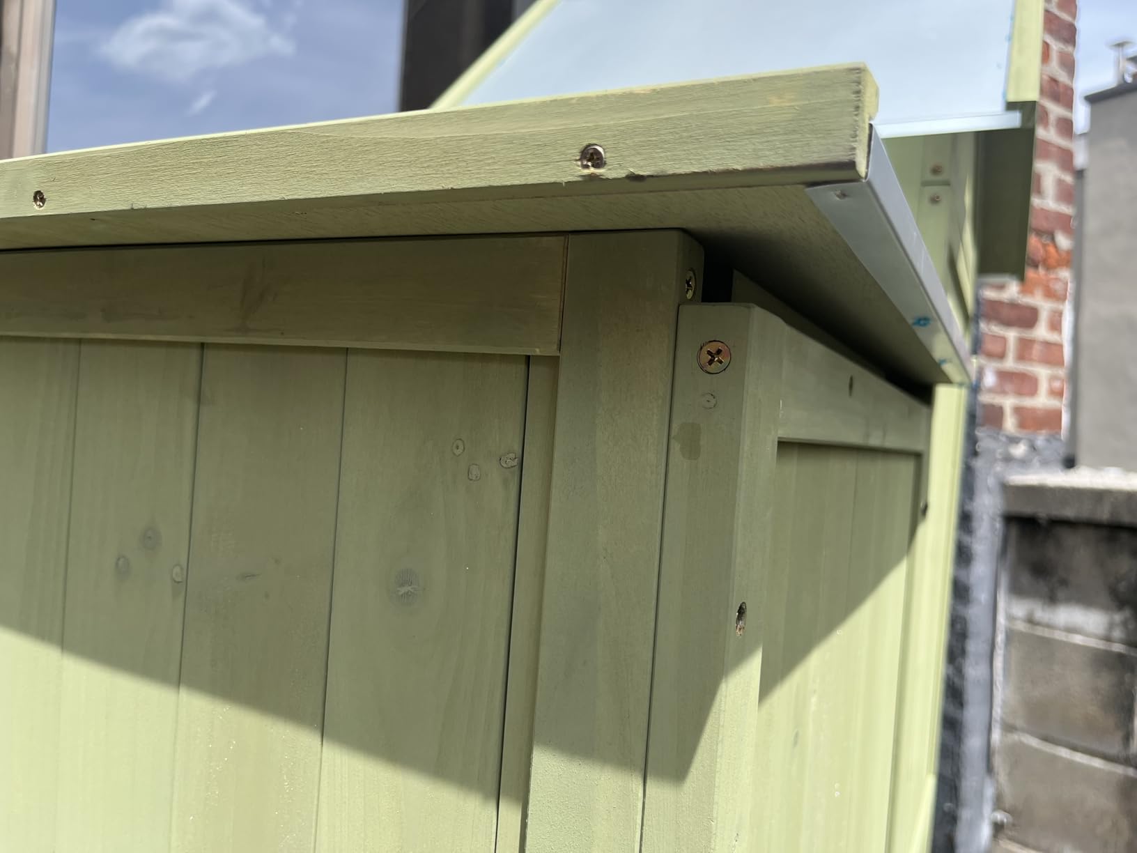 Outdoor Storage Cabinet|Waterproof Metal Roof & Wooden Vertical Design, Tall Garden Tool Shed with Multiple Shelves for Patio, Backyard, Lawn, Yard,Outdoor Storage shed customer photo 2