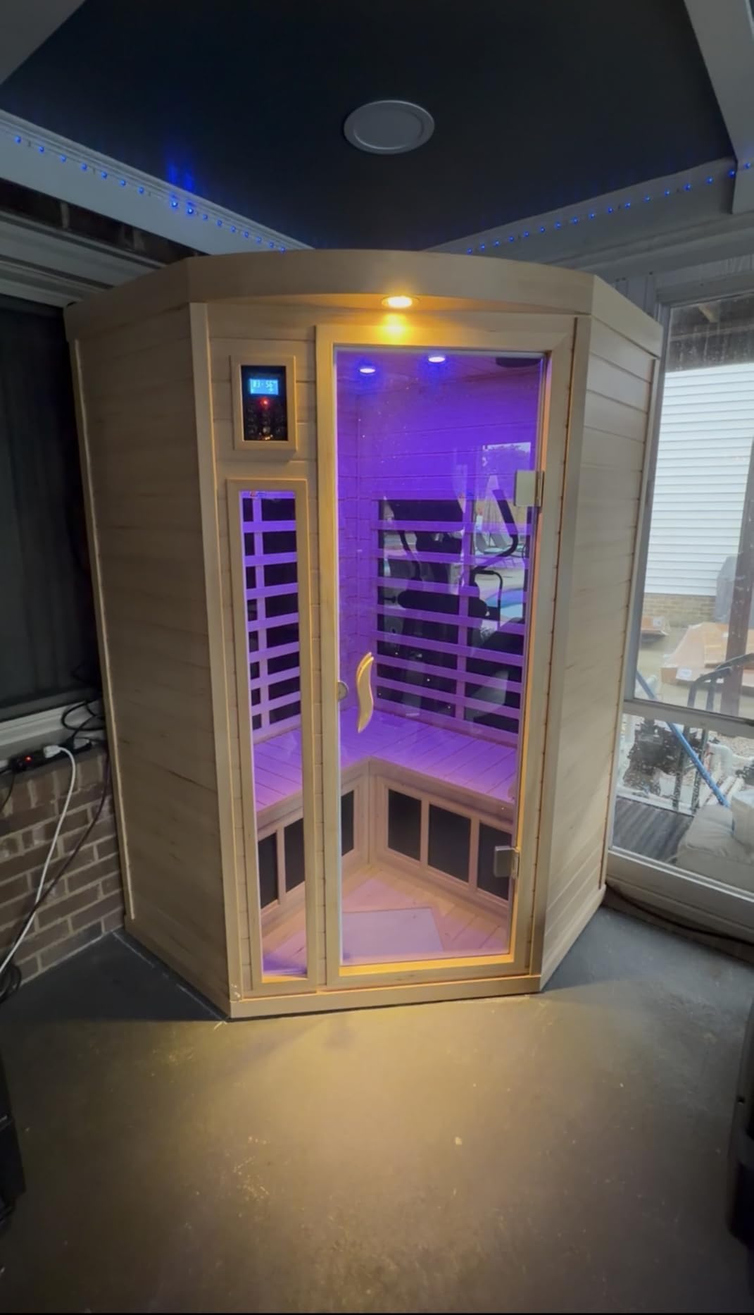 2 Person Infrared Sauna 0-5mG Ultra Low EMF Infrared Sauna Far Infrared Sauna Canadian Hemlock Indoor Corner Sauna with Front Door Heating Panel, Chromotherapy Light customer photo 2