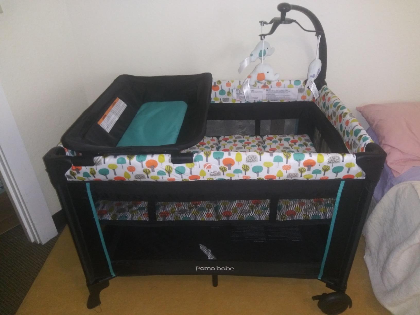 Pamo Babe 6 in 1 Baby Pack and Play with Bassinet - One-Step Setup Travel Crib, Small Portable Playpen for Babies, Portable Baby Bassinet, Changing Table, Toys Bar & Extra Large Storage Bag customer photo 2